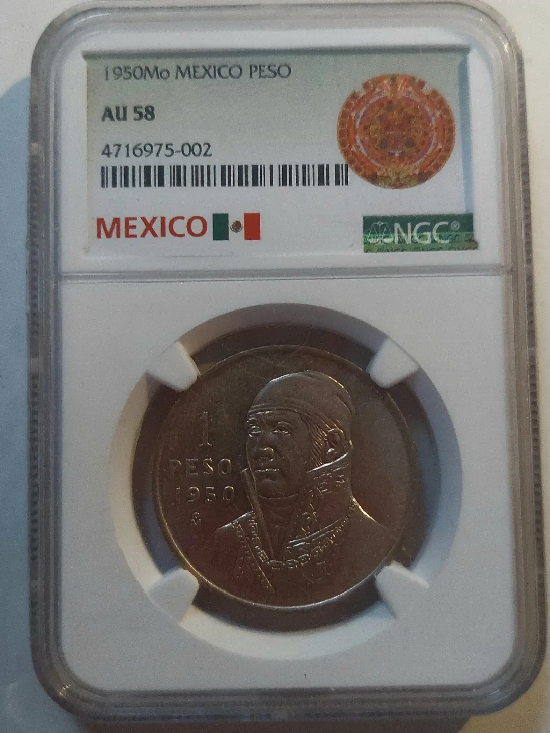 1950 Mo Mexico Peso Coin - AU 58 image indicator(3)