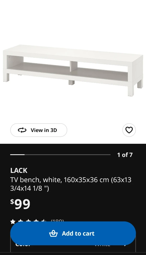 IKEA LACK White TV Bench - photo 2