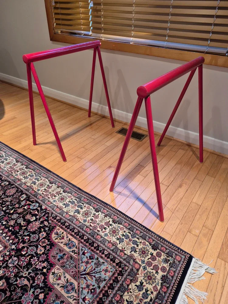 Red Metal Trestle Table legs (2) image indicator(3)