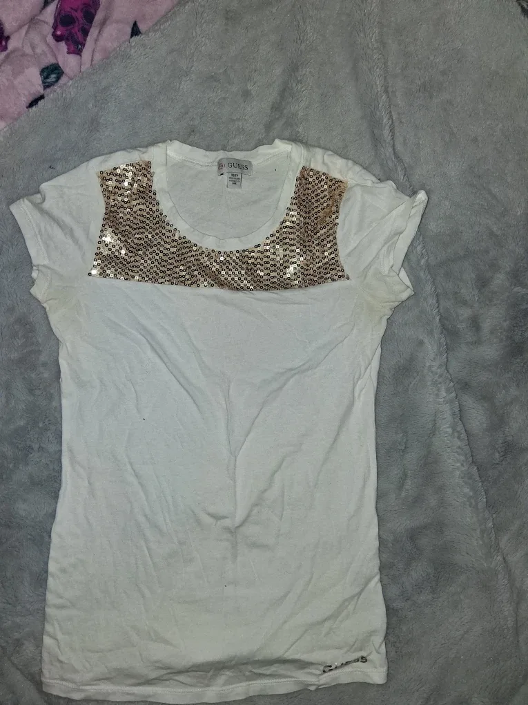 Guess White Sequin Top - Size XS