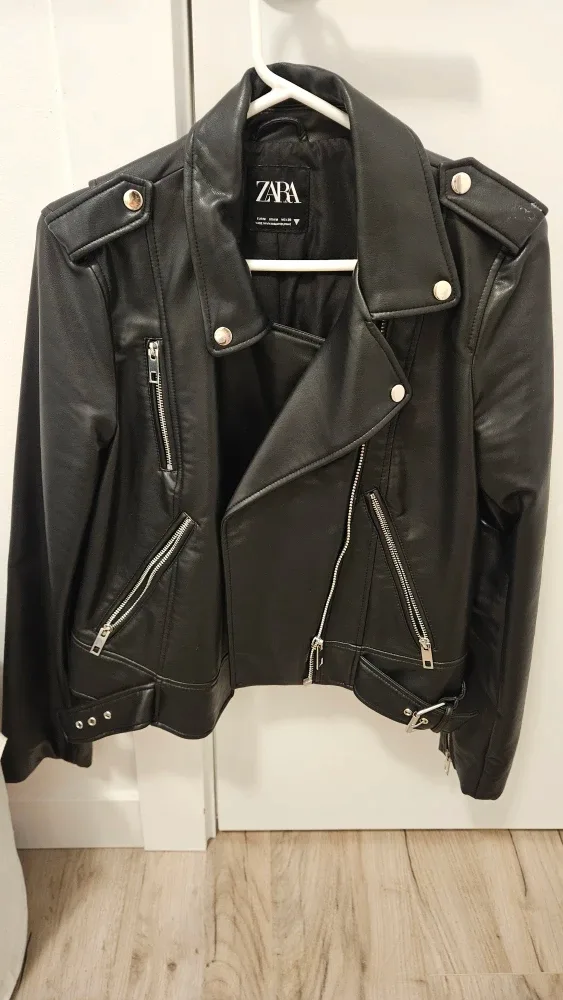 Zara Black Faux Leather Biker Jacket - Size Medium