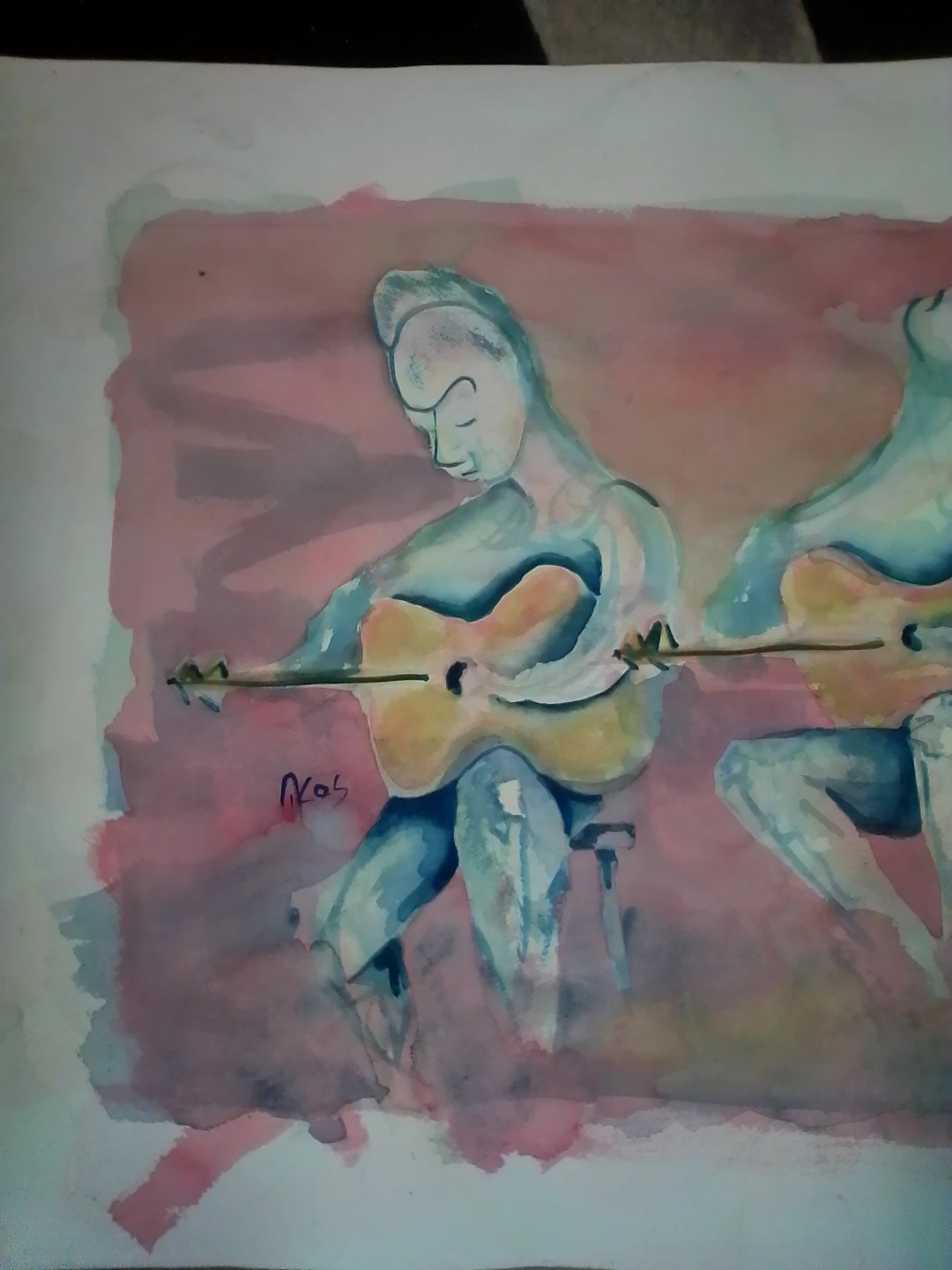 Abstract Three Violen Men Watercolor Painting - photo 5