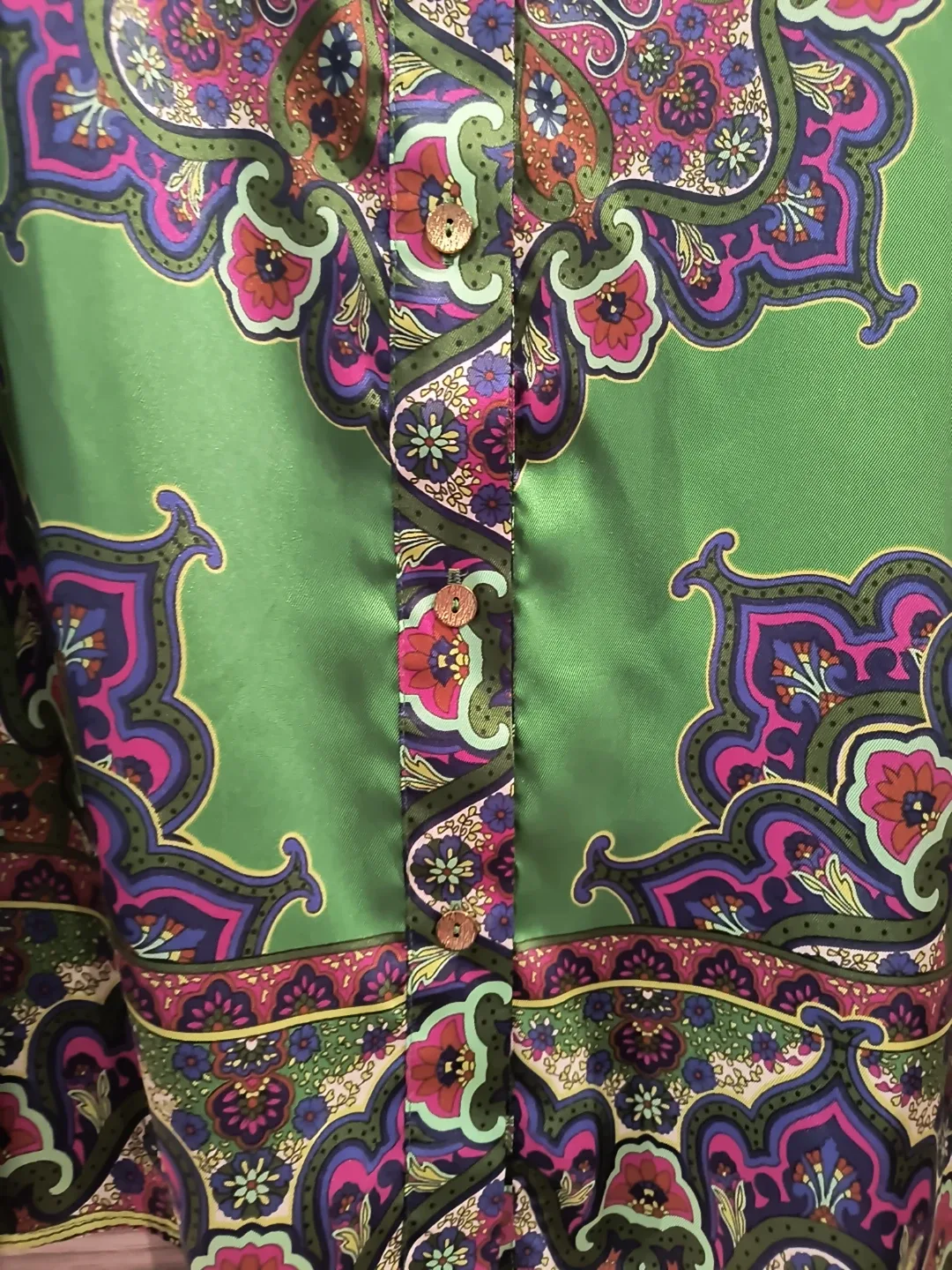 Green Patterned Button-Up Shirt Zara M image indicator(4)