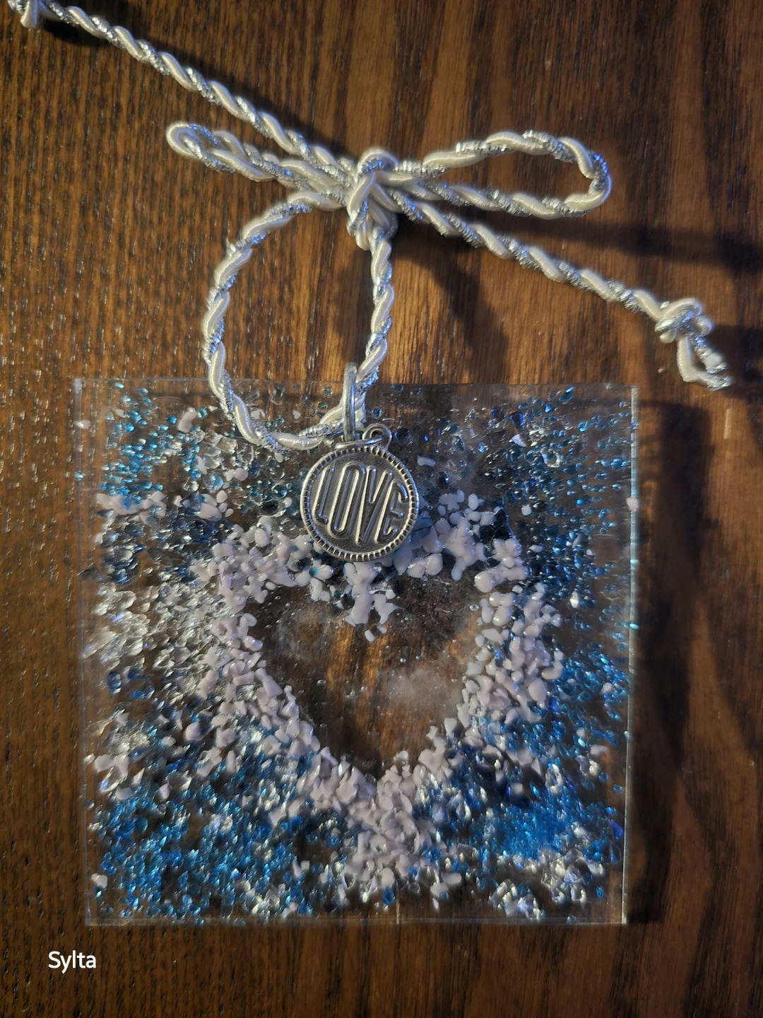 Locally made fused glass 'Love' Heart Decoration