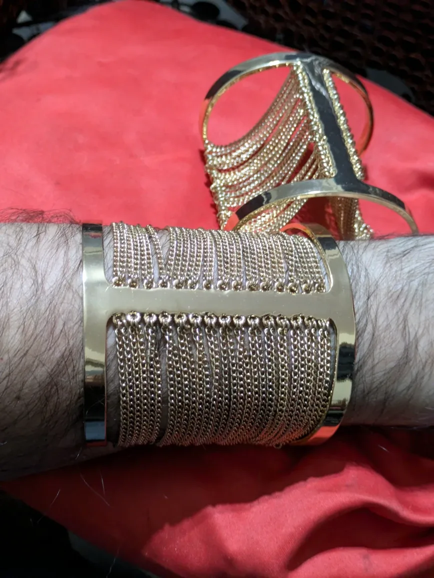 2 Gold Tone Chain Cuff Bracelet