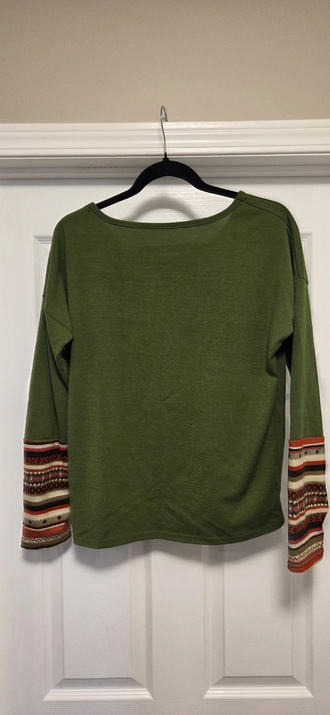 Green Long Sleeve Top with Ethnic Print - photo 2