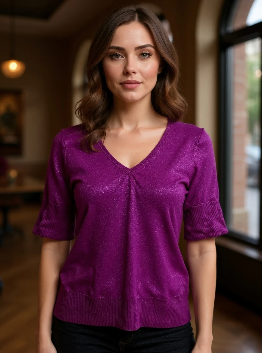 Suzy Shier Purple V-Neck Sweater size medium - photo 4