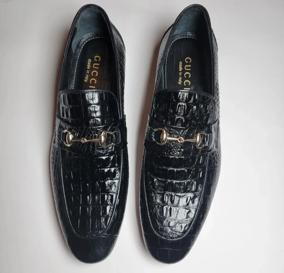 Gucci Black Leather Loafers, Size 46