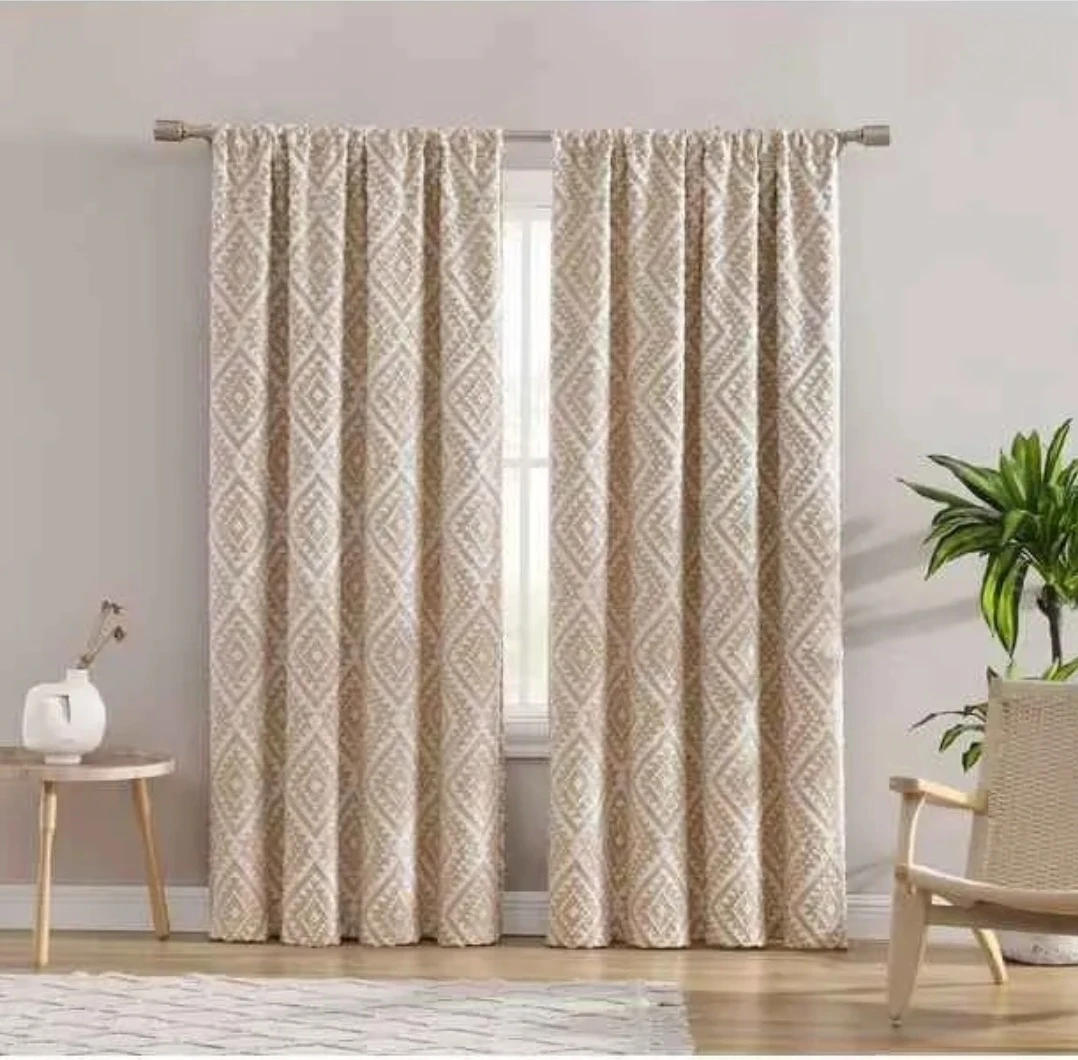 Patterned Beige Curtains - New