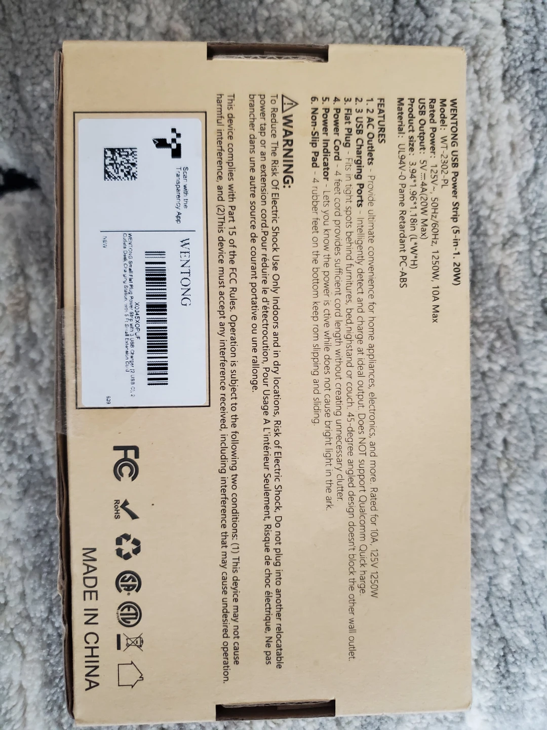 New Wentong Flat Plug Power Strip with USB Charger - photo 2