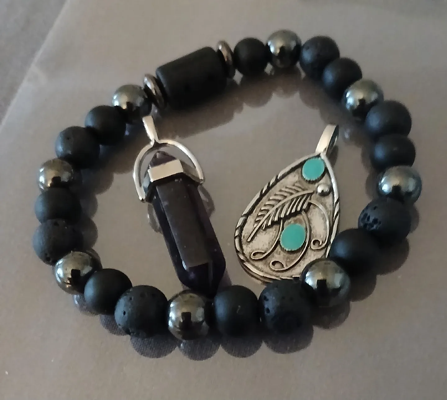 Handmade Lava Rock Bracelet & Two Pendants thumbnail