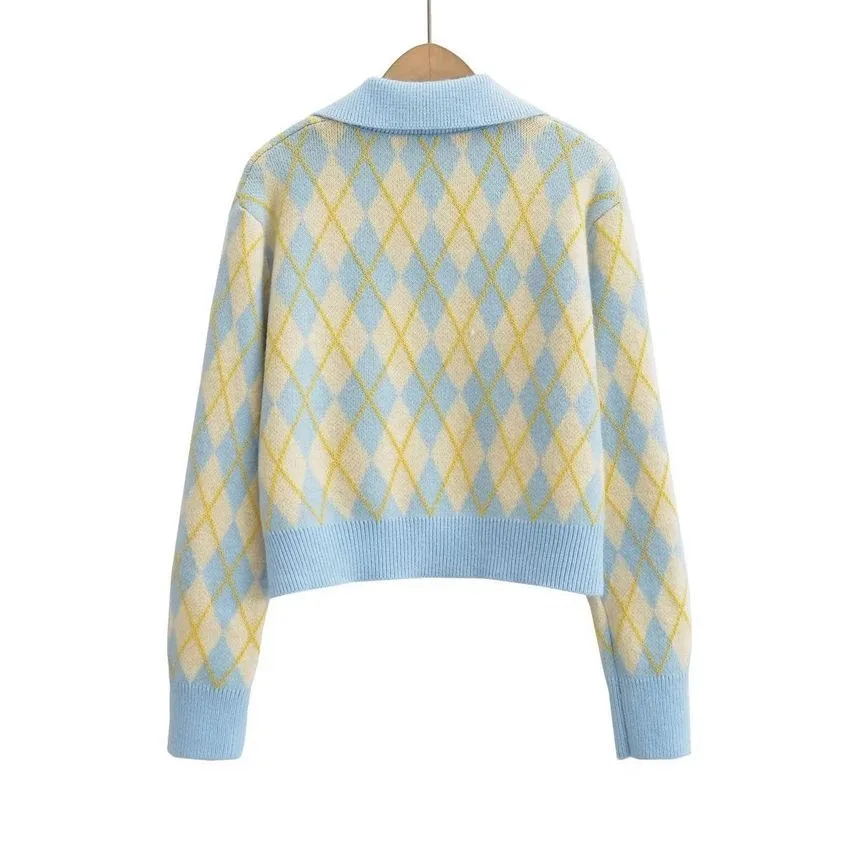 Sunday Up Argyle Knit Sweater - Large