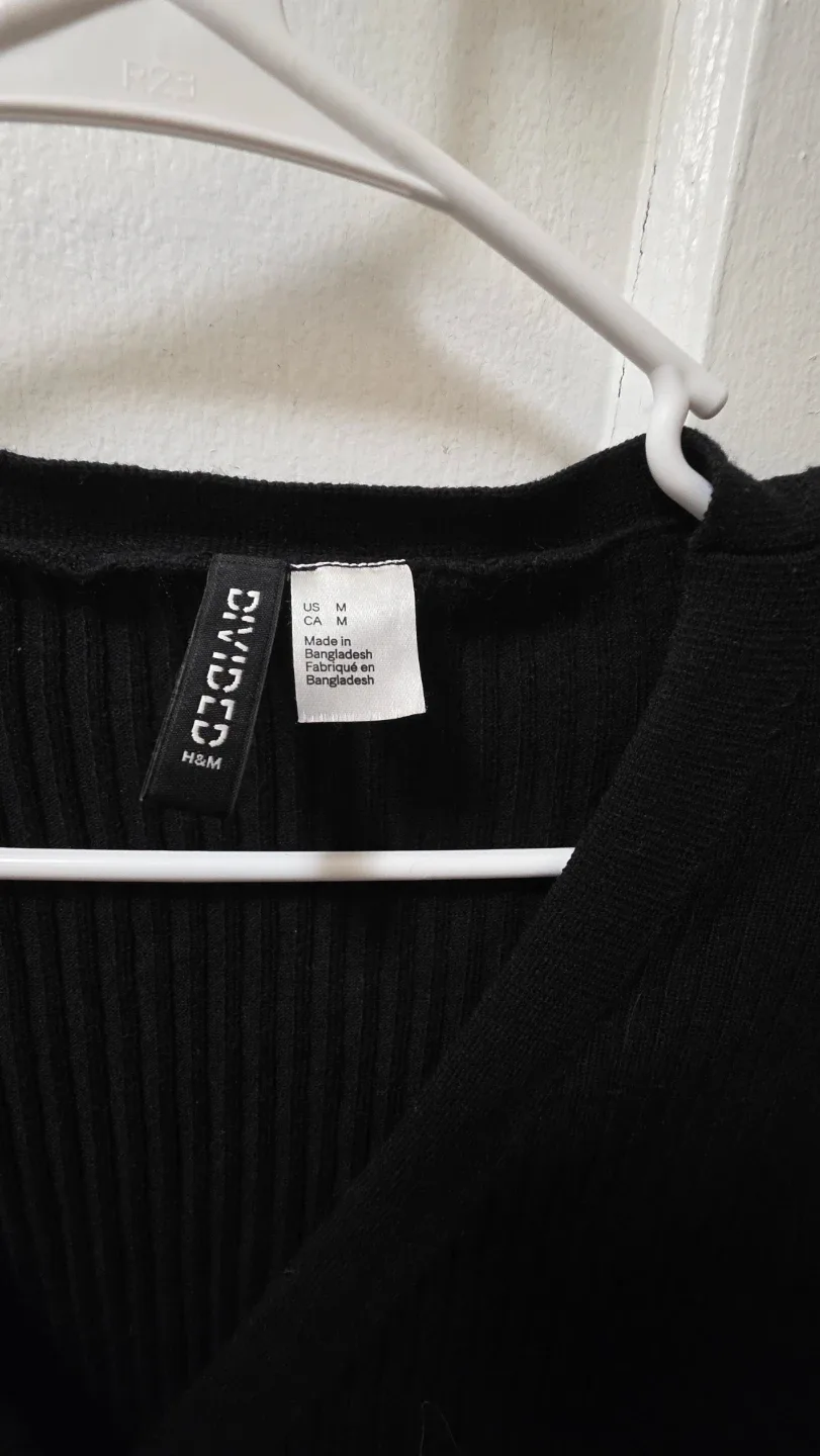 H&M Black Ribbed Button-Down Dress image indicator(2)