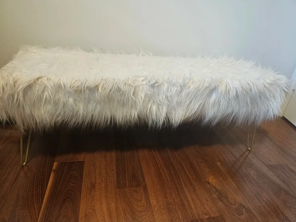 Faux Fur Bench with Gold Legs