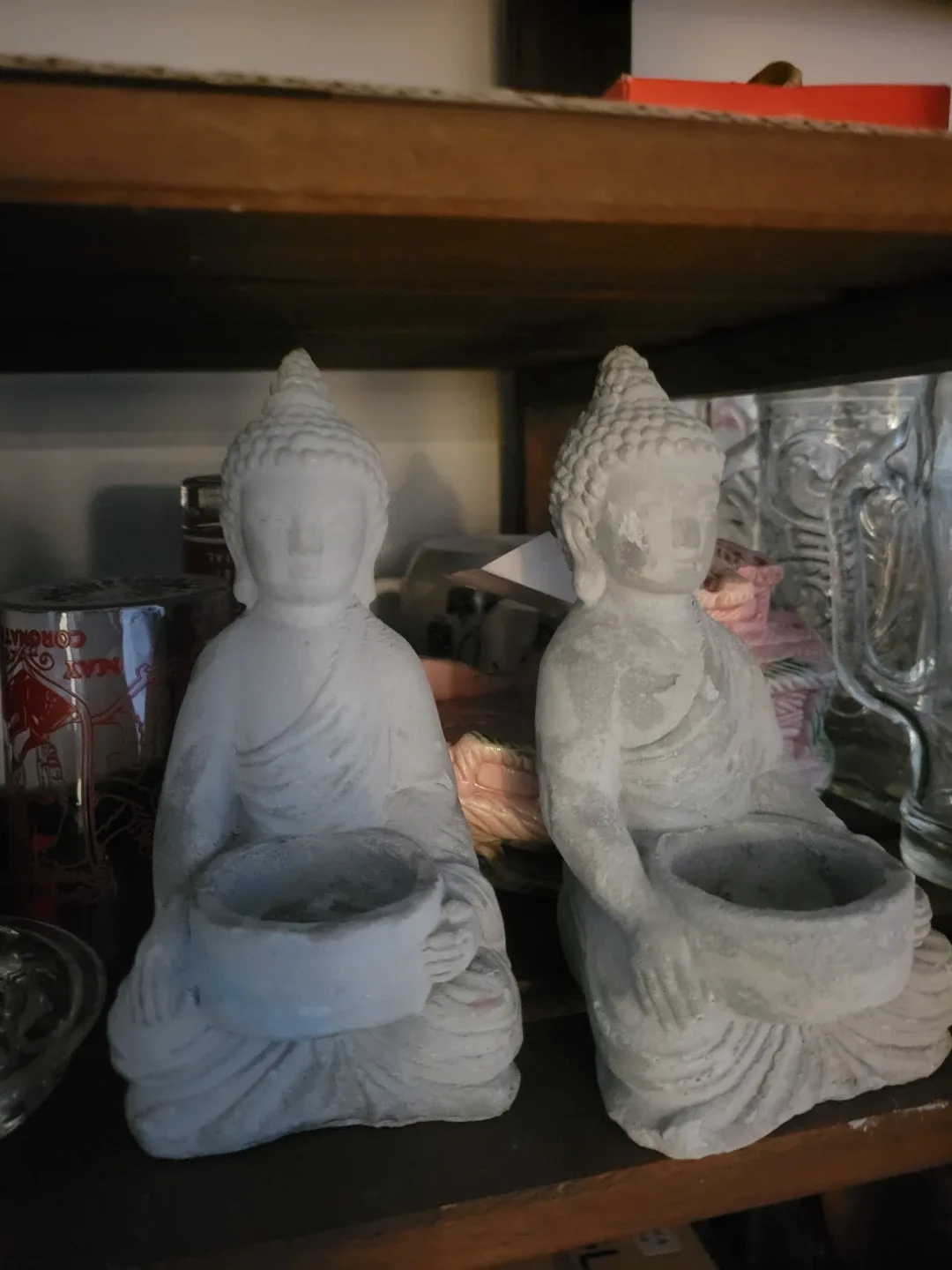 Two Cement Buddha Statue Candle Holders thumbnail