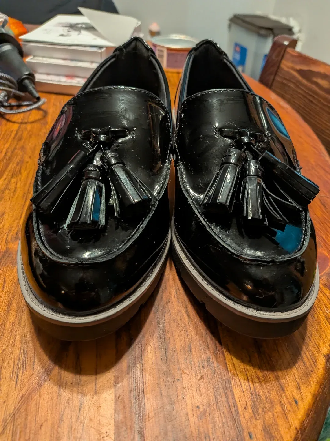 women's Black Patent Leather Tassel Loafers sz 9 thumbnail