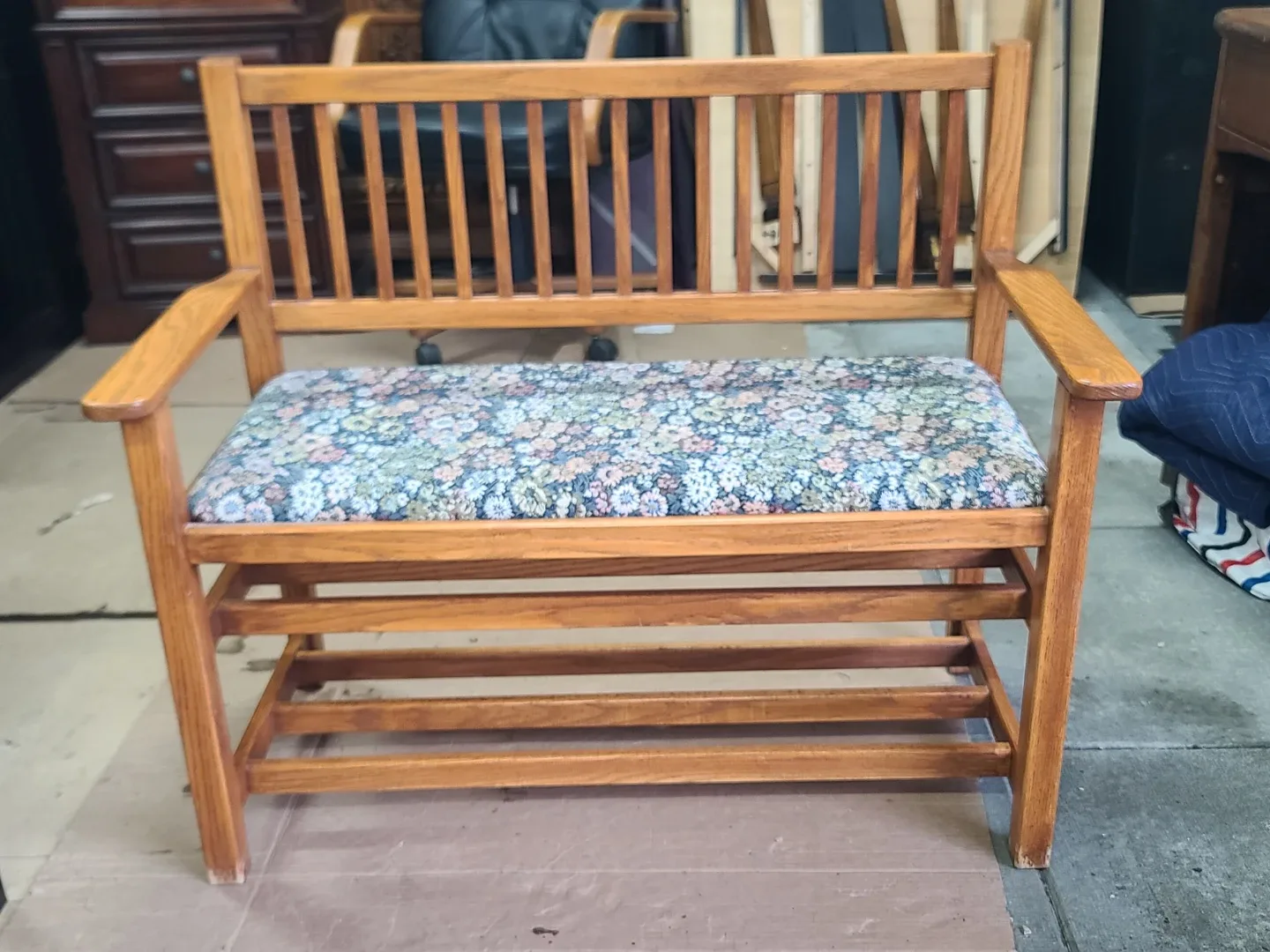 Wooden Entryway Bench with Floral Cushion