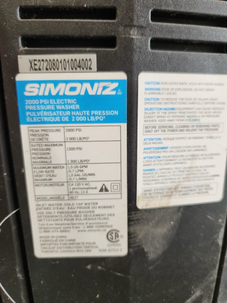 Simoniz 2000 PSI Electric Pressure Washer image indicator(3)