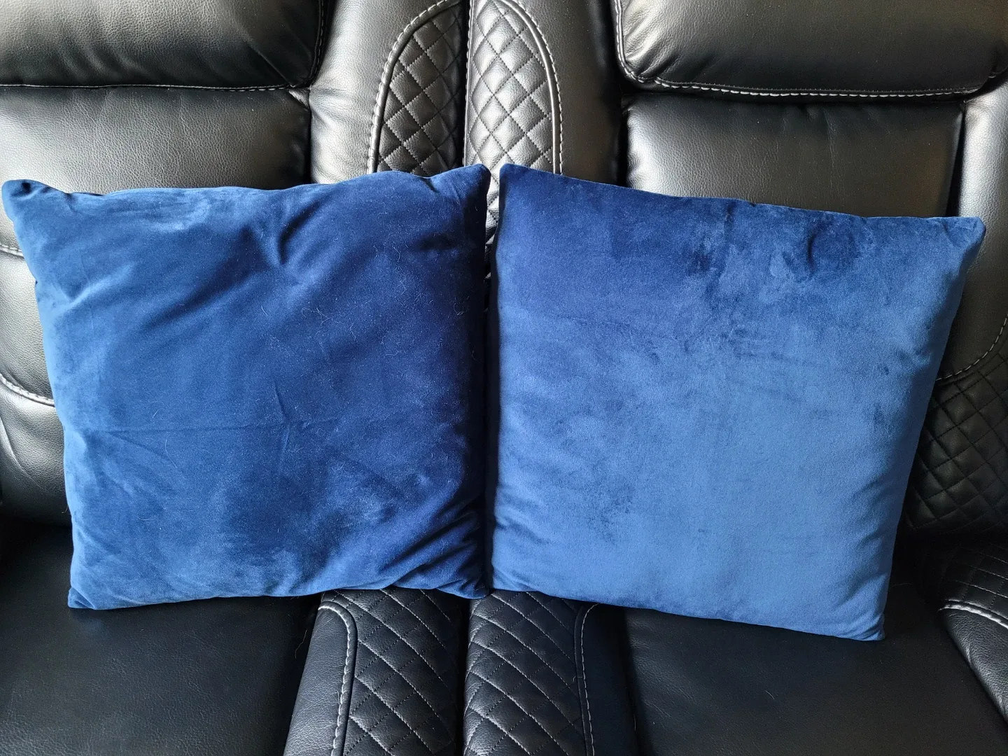 Two Blue Velvet Throw Pillows