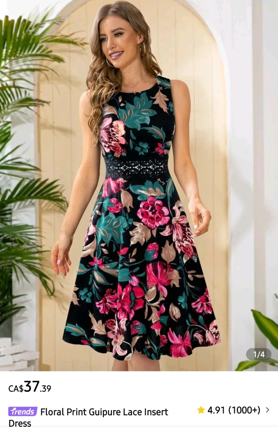 Floral Print Lace Insert Dress image indicator(3)