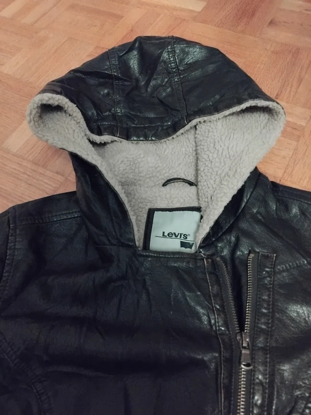 Levi's Brown Faux Leather Hooded Jacket image indicator(3)