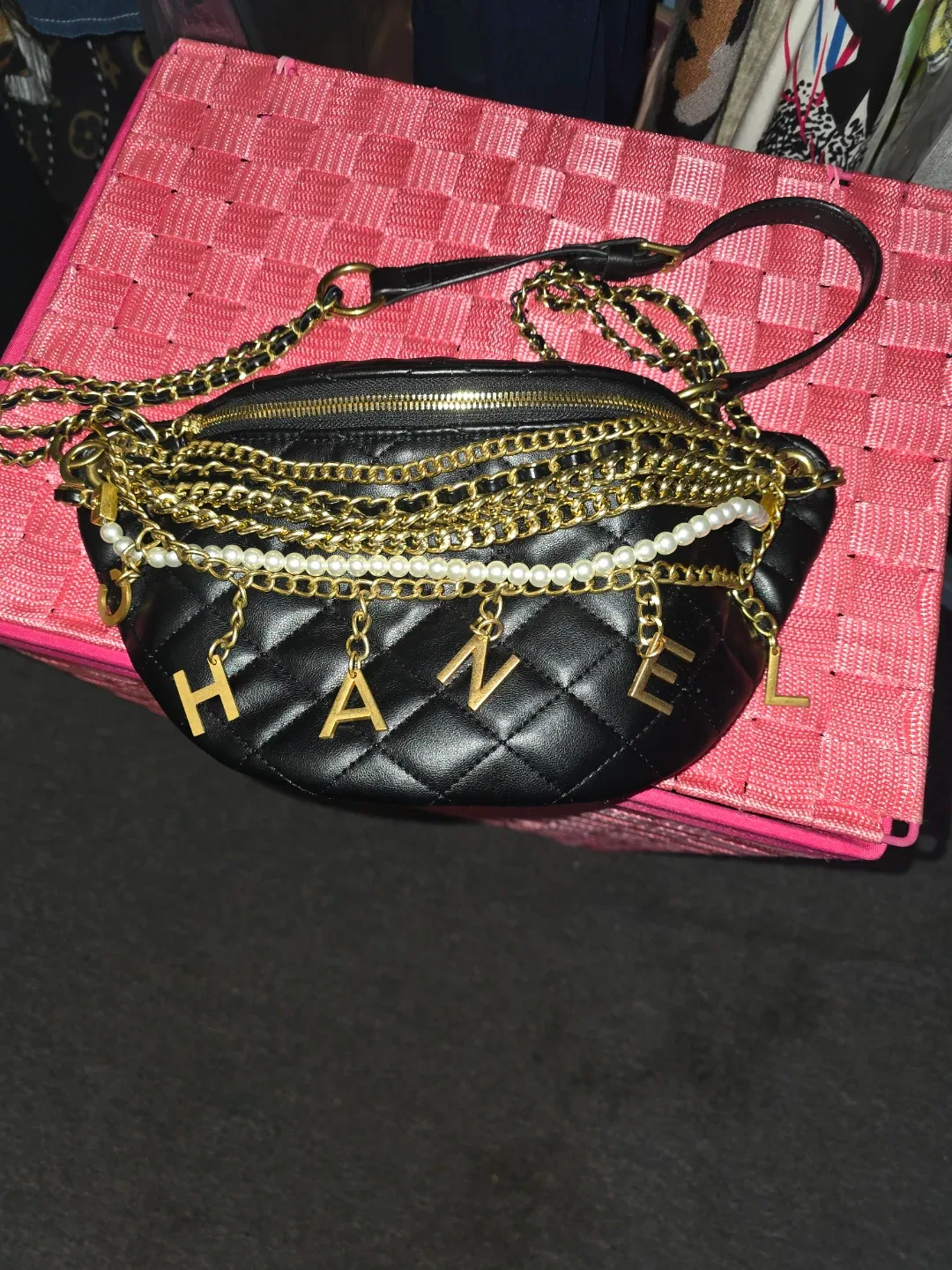 Chanel Inspired Black Quilted Belt Bag