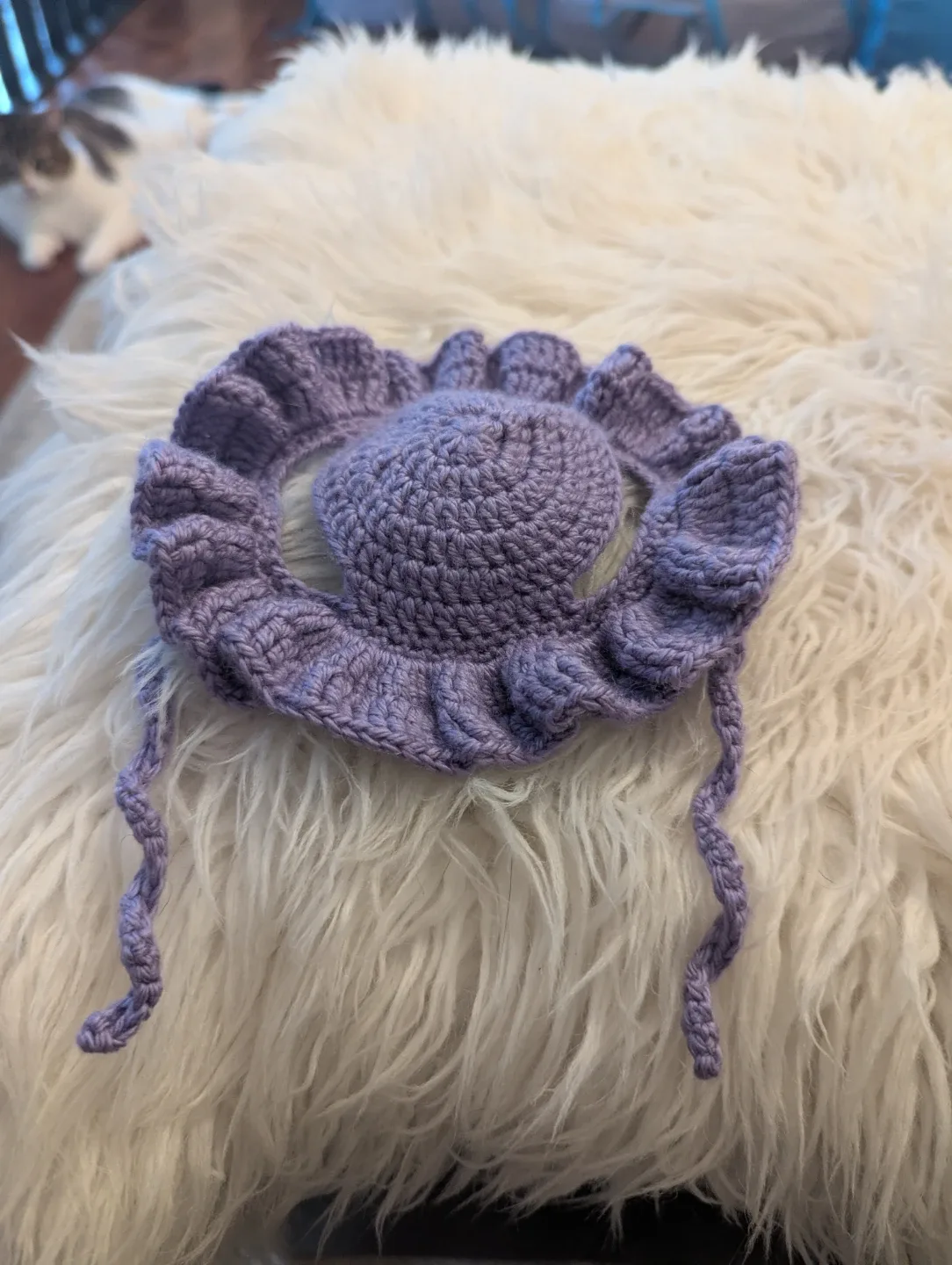 🥕 Handmade Knitted Cat Bonnet - Purple image indicator(3)