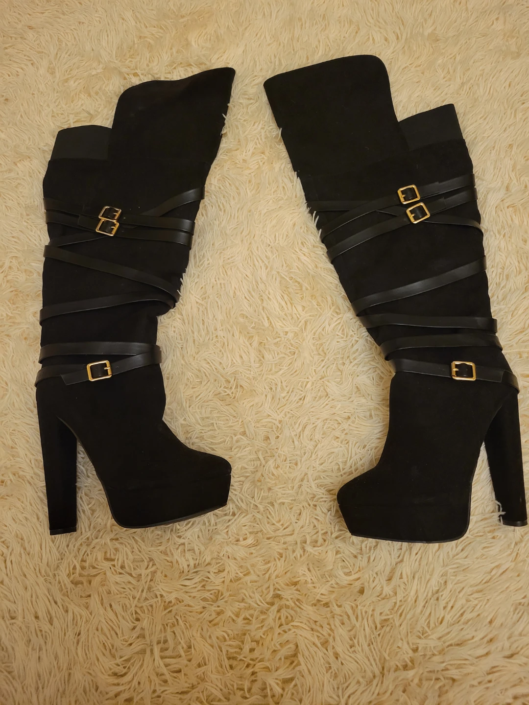 Sz 8 Black Over-the-Knee Platform Boots