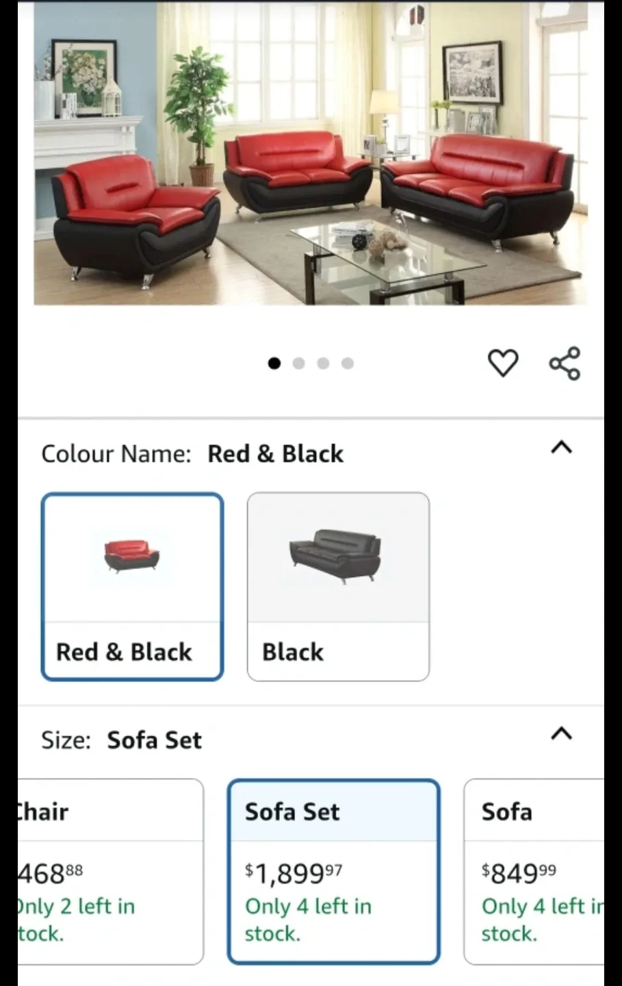 Red & Black Leather Sofa Set image indicator(7)