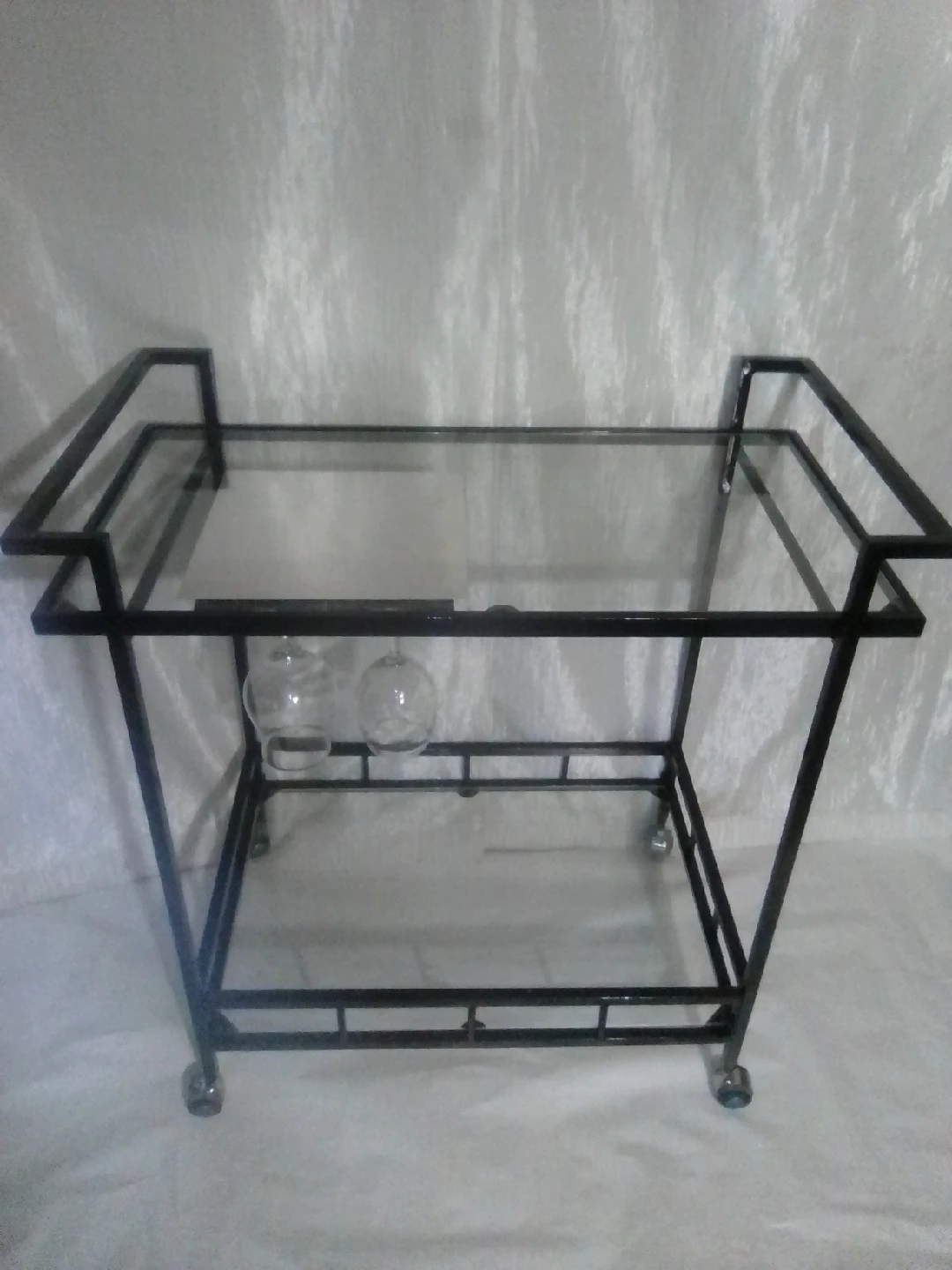 Black Metal & Glass Bar Cart