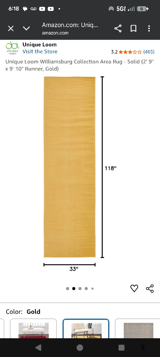 Unique Loom Williamsburg Gold Runner Rug - 2'9" x 9'10" image indicator(2)