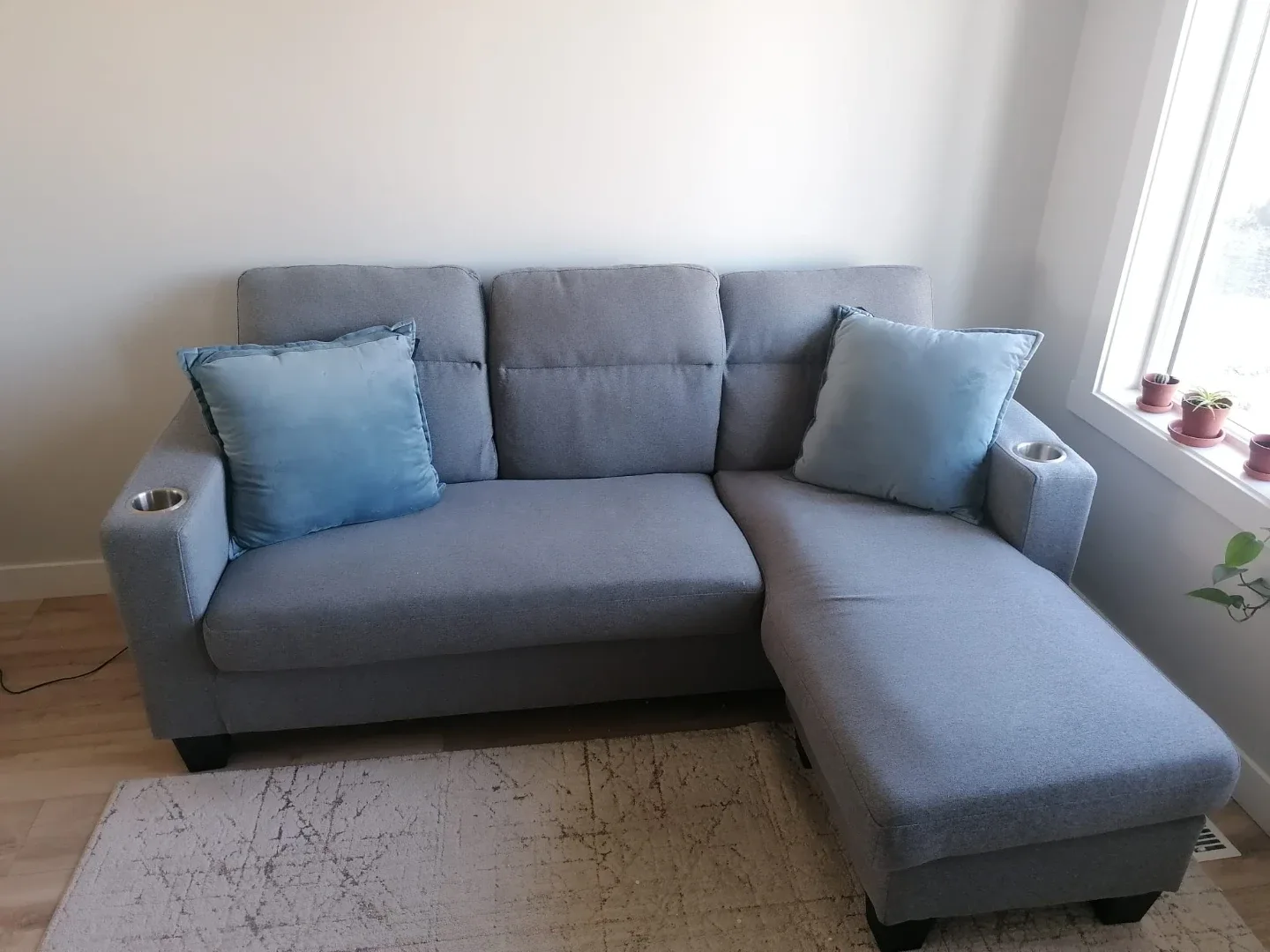 Grey Sectional Sofa with USB Ports & Chaise