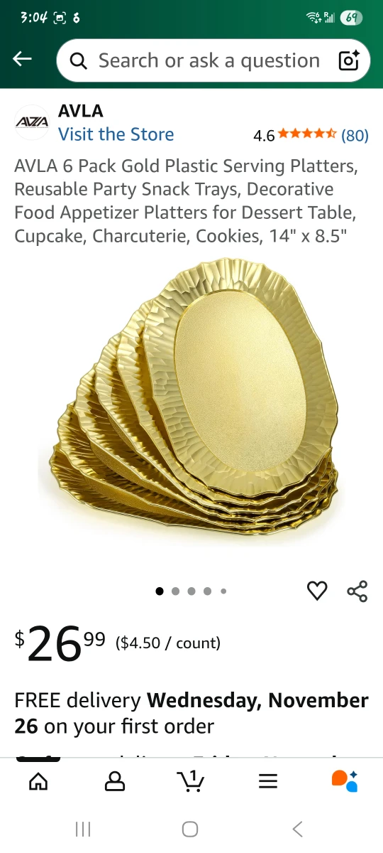 6-Pack Gold Plastic Serving Platters - NEW