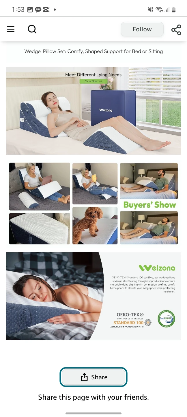 Bed Wedge Pillow Set - 4 Pcs