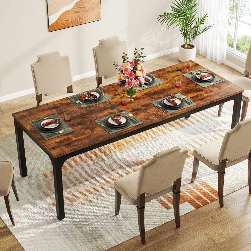 Rustic Brown Dining Table with Black Metal Legs image indicator(7)