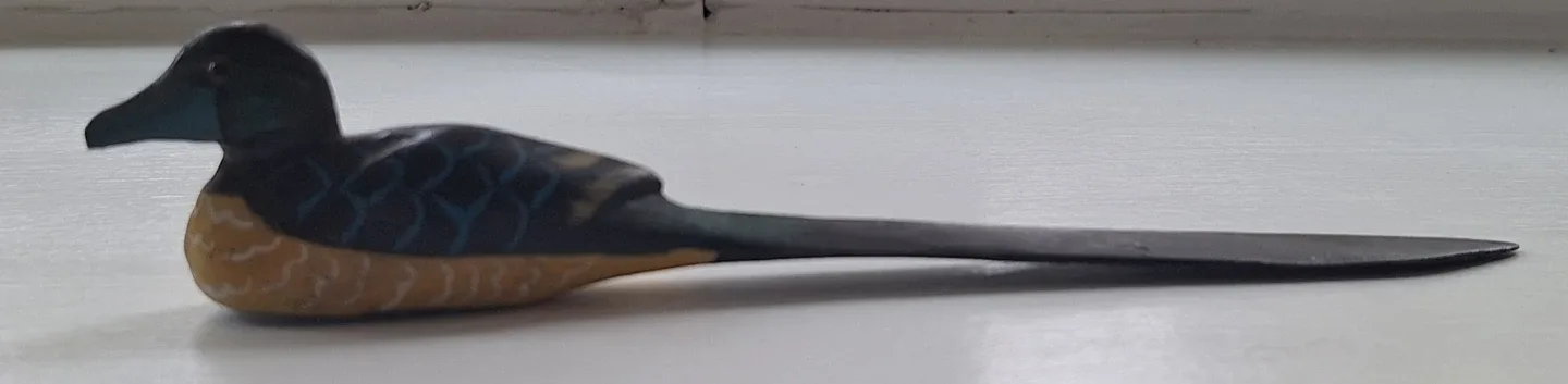 Bintage 1970s Hand Carved Wooden Duck Letter Opener image indicator(5)