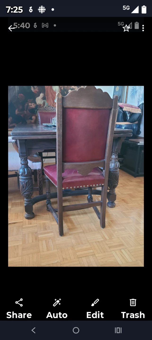 Antique Dining Chair with Red Leather Seat