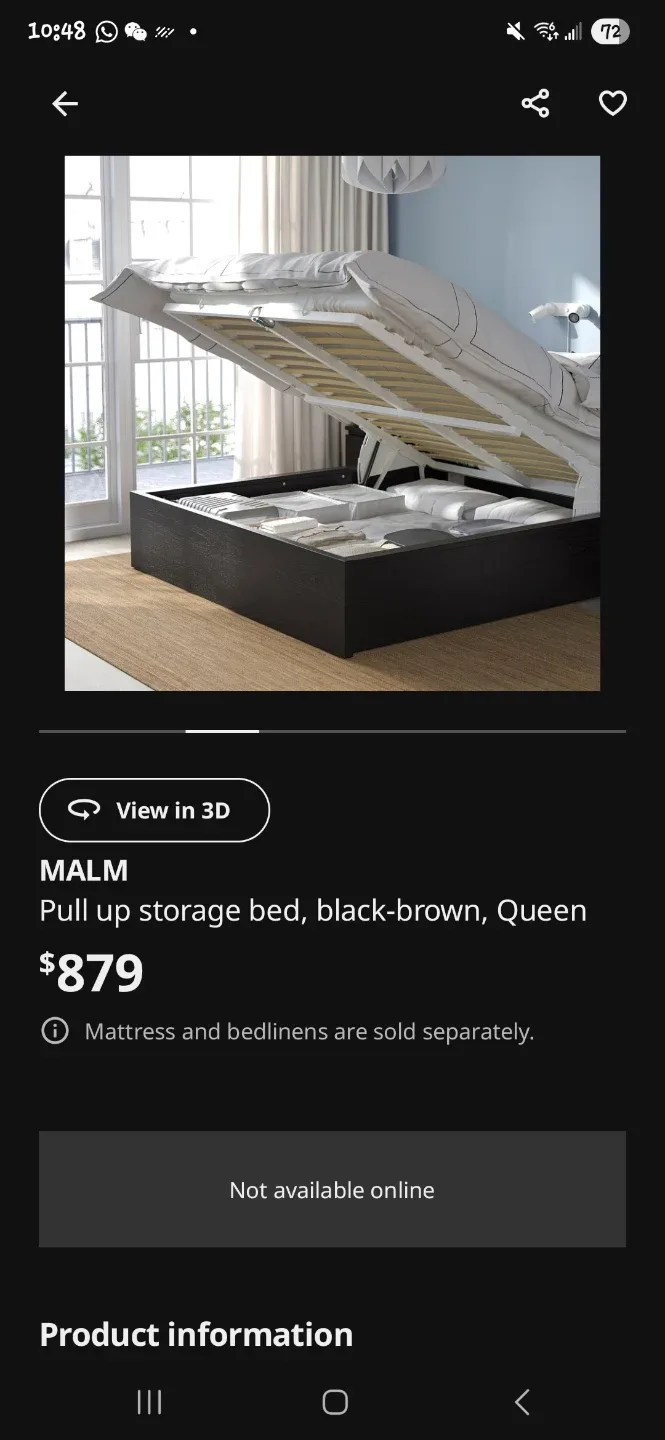 IKEA MALM Queen Pull-up Storage Bed - Black-Brown image indicator(2)