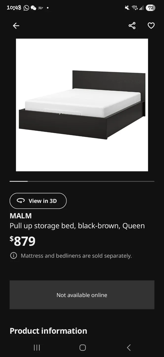 IKEA MALM Queen Pull-up Storage Bed - Black-Brown image indicator(3)