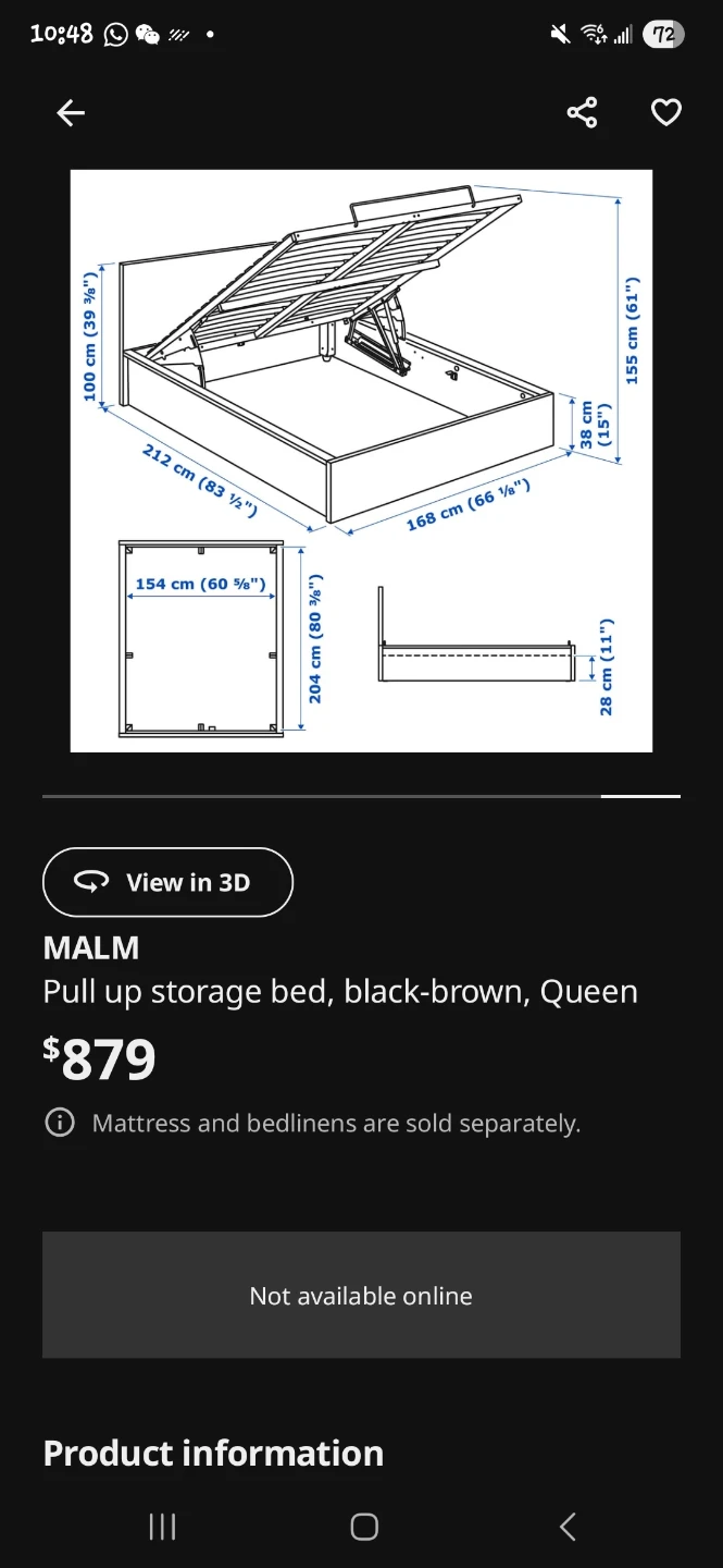 IKEA MALM Queen Pull-up Storage Bed - Black-Brown - photo 4