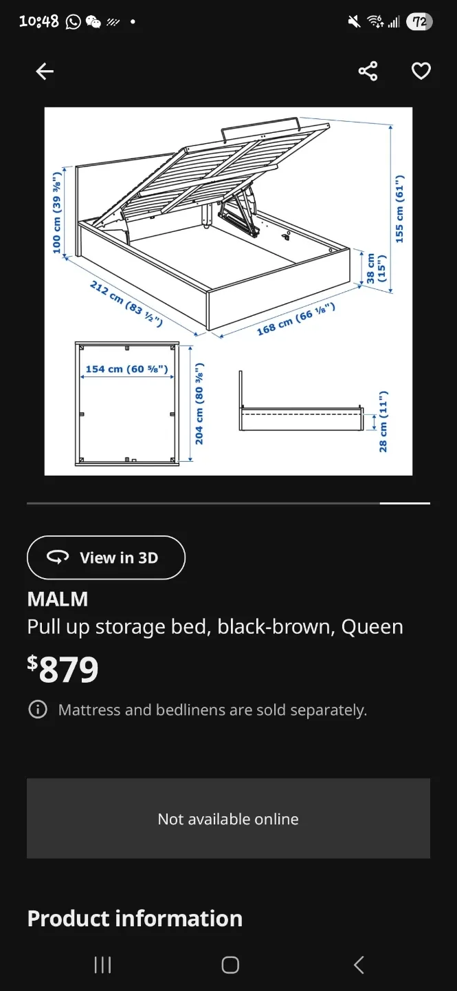 IKEA MALM Queen Pull-up Storage Bed - Black-Brown image indicator(4)