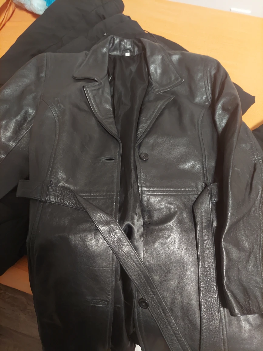 Black Leather Coat - Size XL