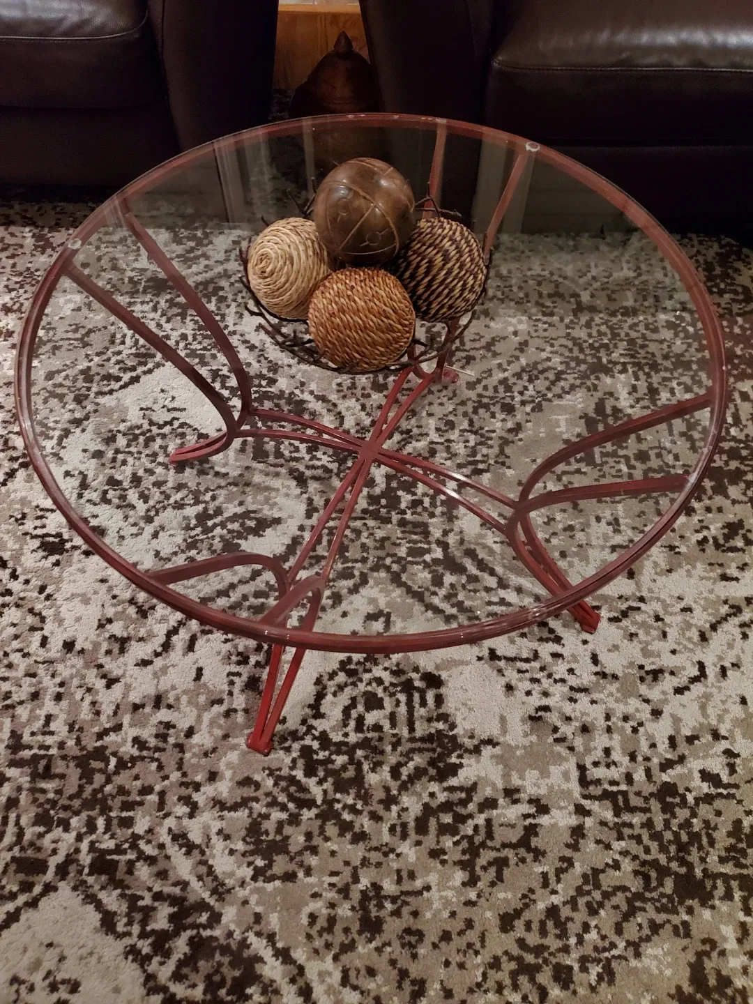 Glass Top Coffee Table with Red Metal Frame