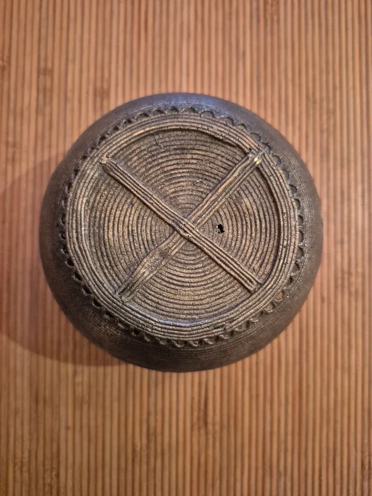 Vintage/Antique Handmade Brass Pot with Elephant & Moon image indicator(6)