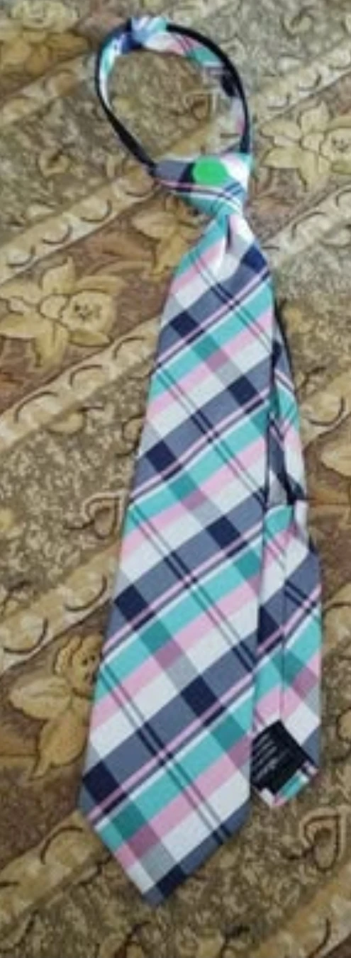 George Plaid Tie - Pink, Teal, Navy ( wore once for few hrs.)