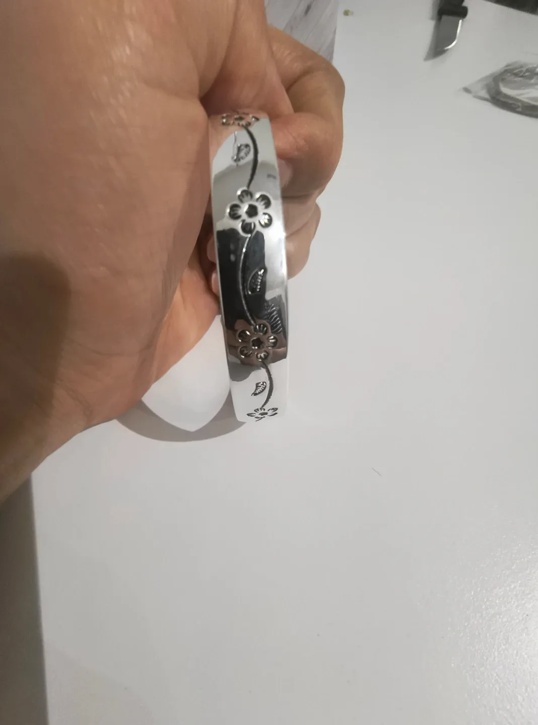 999 Silver Floral Bangle Bracelet (Adjustable) image indicator(3)