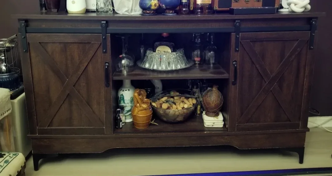 Brown Wood Sliding Door Cabinet