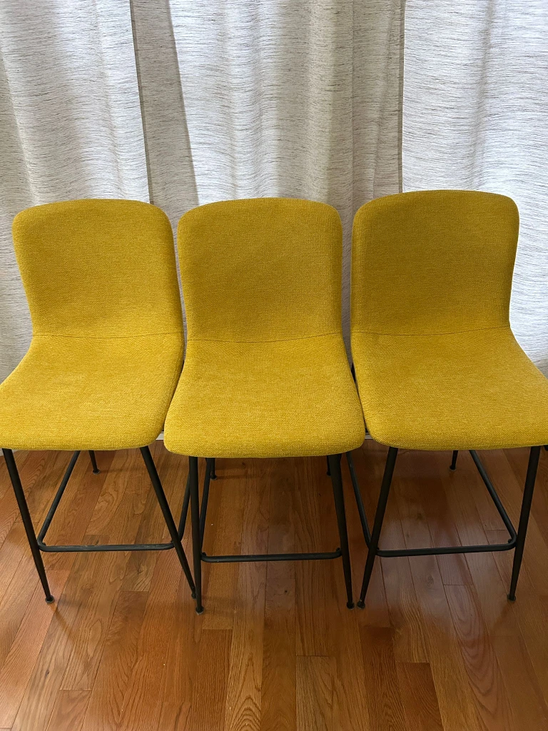 Set of 3 Yellow Counter Height Stools
