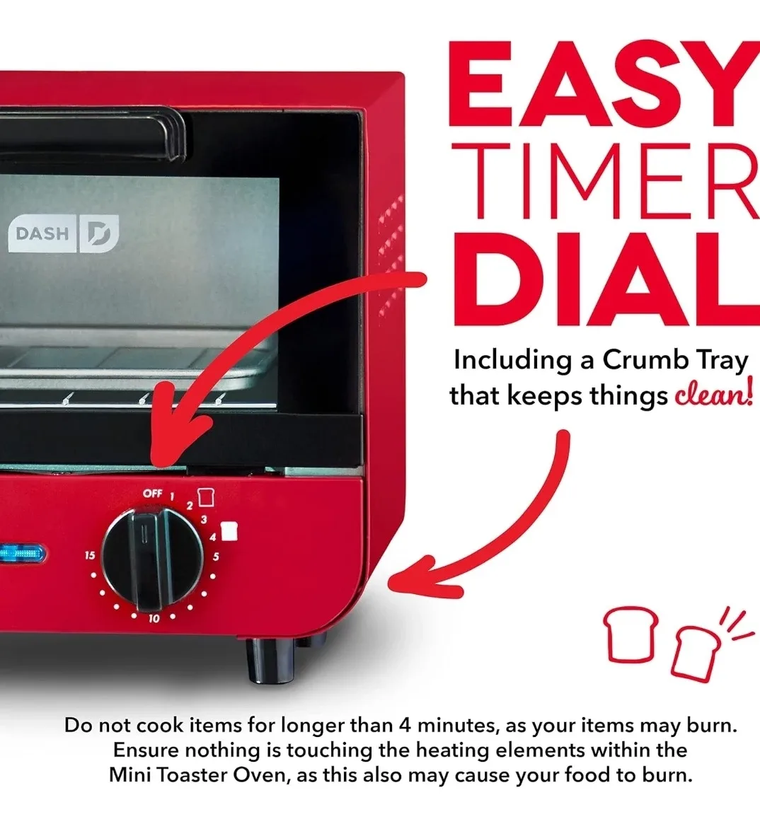 NEW DASH Mini Toaster Oven - Red image indicator(4)