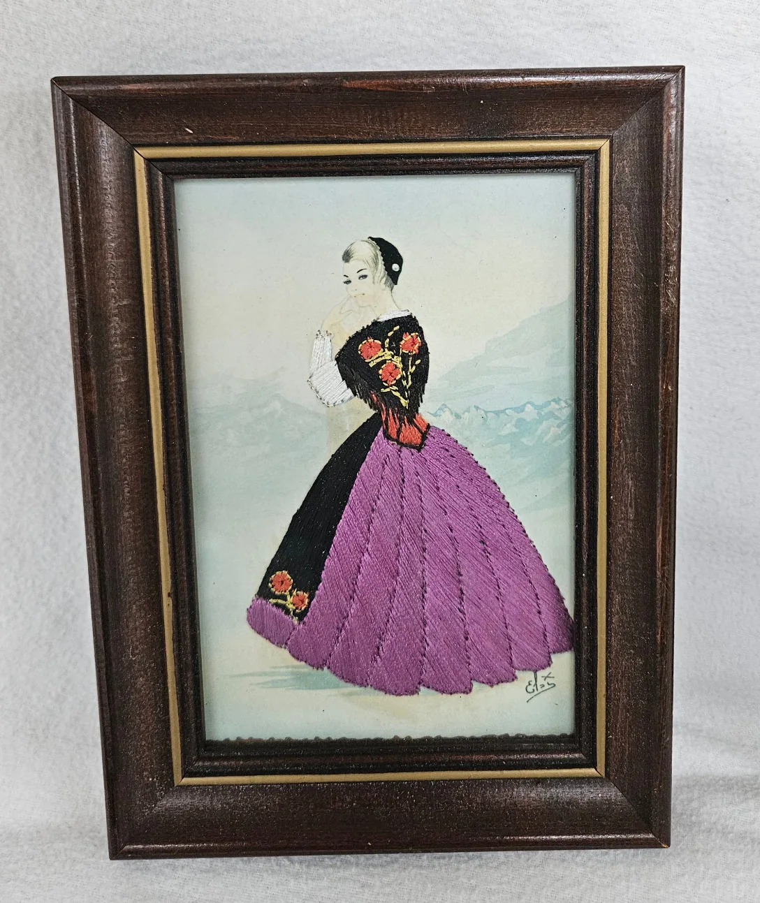 Vintage Elsi Grumier Embroidered Framed Postcards Spain Mint image indicator(3)